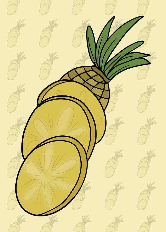Sliced Pineapple Cartoon Illustration