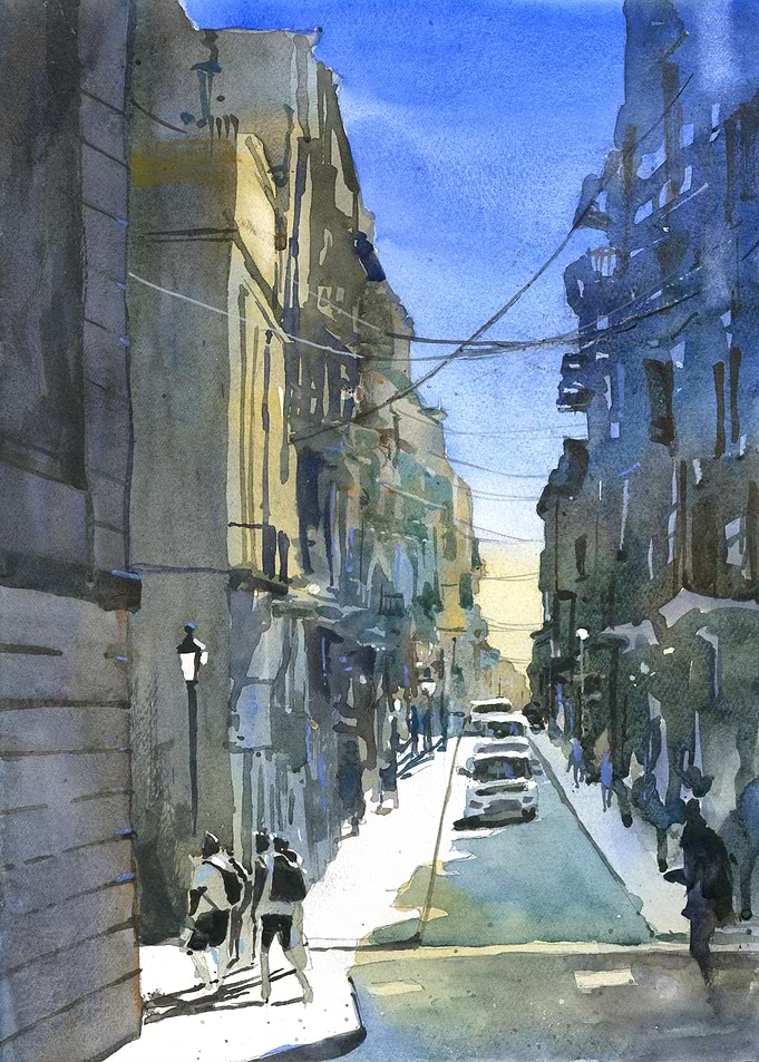 San Juan Puerto Rico cityscape watercolor painting