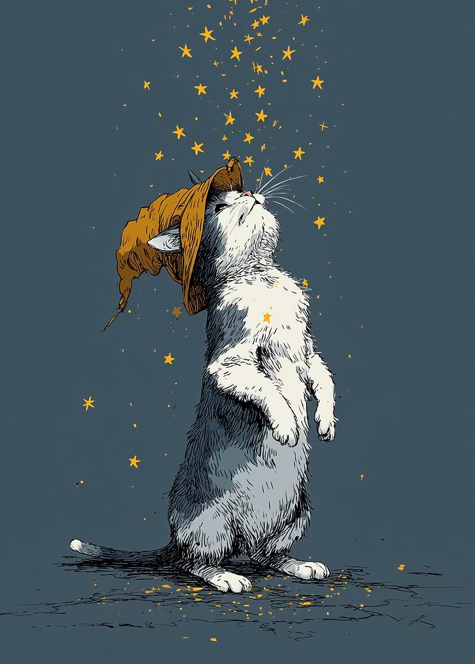 Wizard Cat with Stars