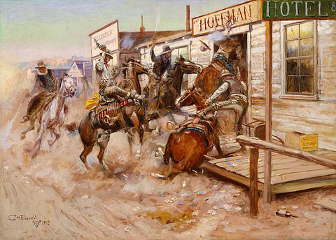 Wild West Shootout Painting — western art metal poster