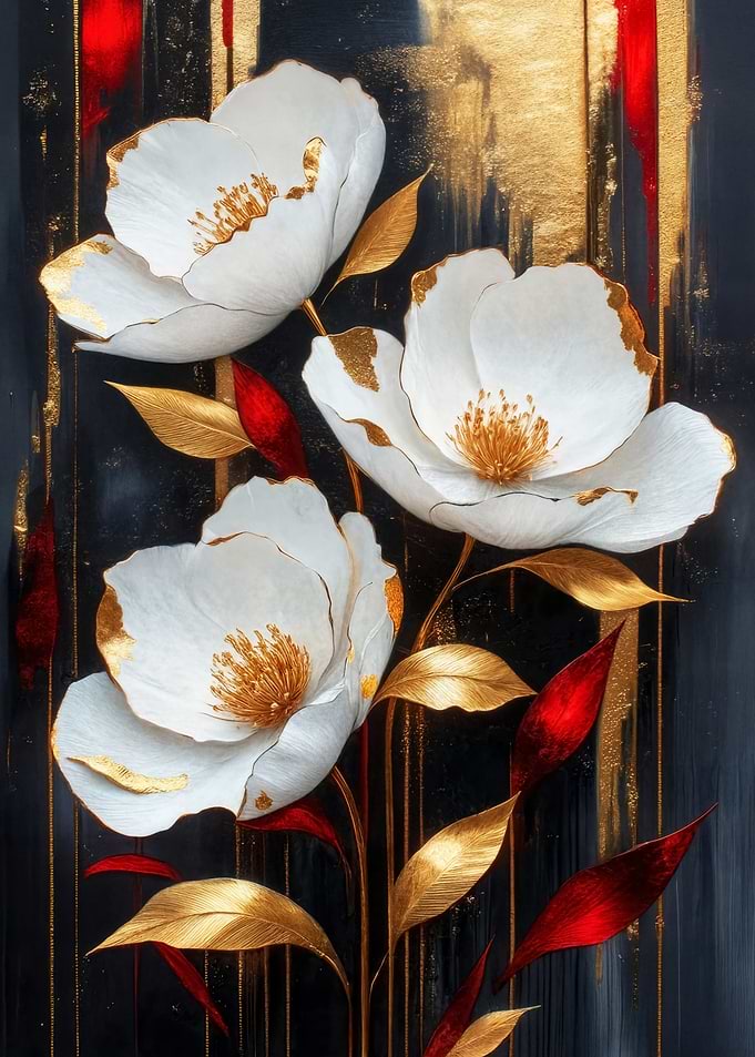 Elegant White and Gold Floral Art