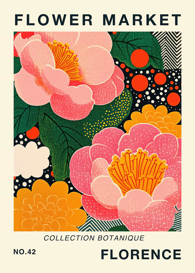 Florence Flower Market Botanical Travel Poster