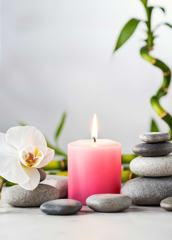 Pink Candle with Orchid and Bamboo