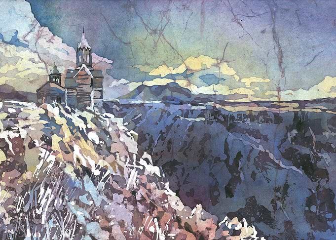 Armenian monastery- Armenia watercolor batik