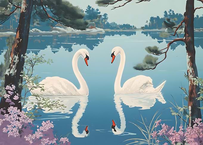 Two Swans on a Lake