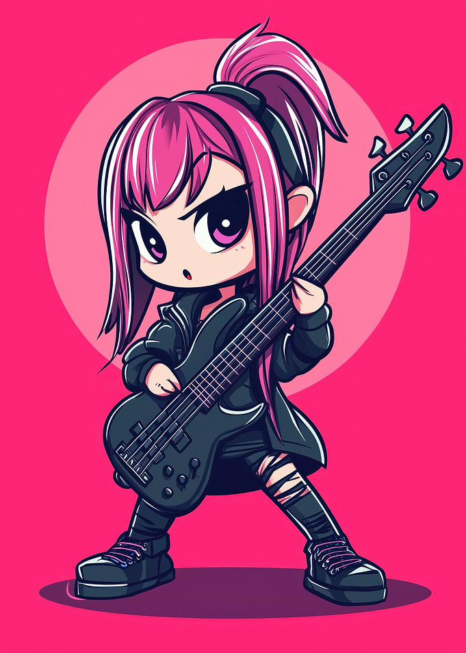 Chibi Rocker Girl with Bass Guitar