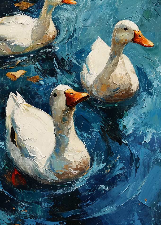 Ducks in Blue Water Painting
