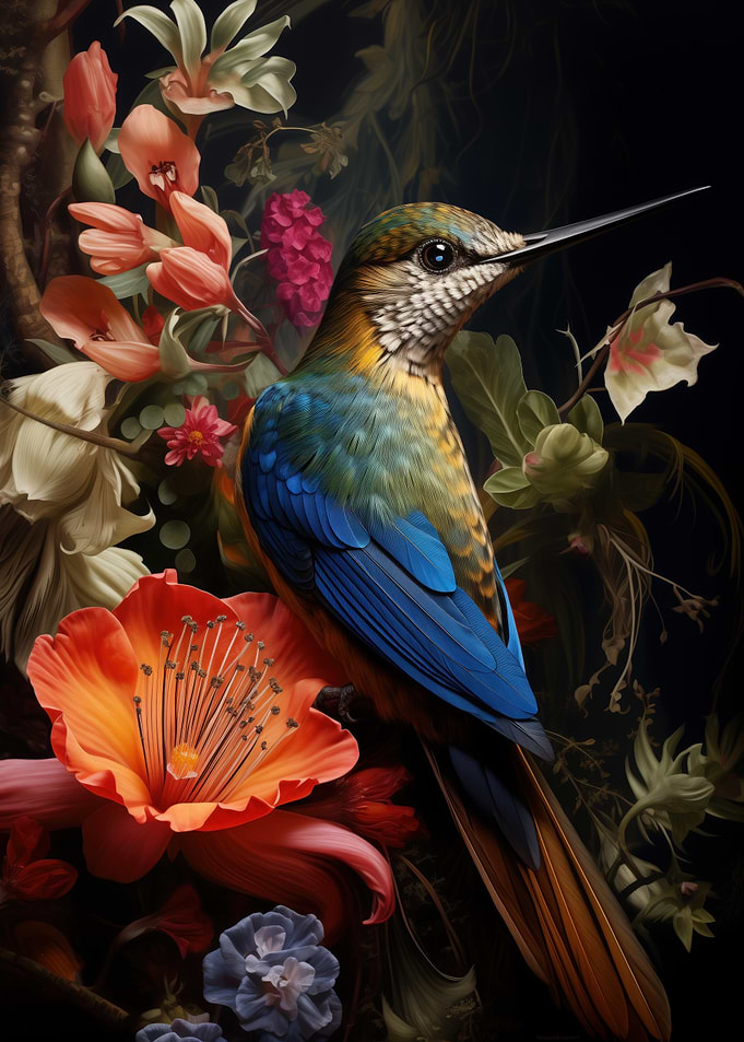 Audubon-Inspired Bird | Floral Wildlife Art Print in Fine Botanical Style