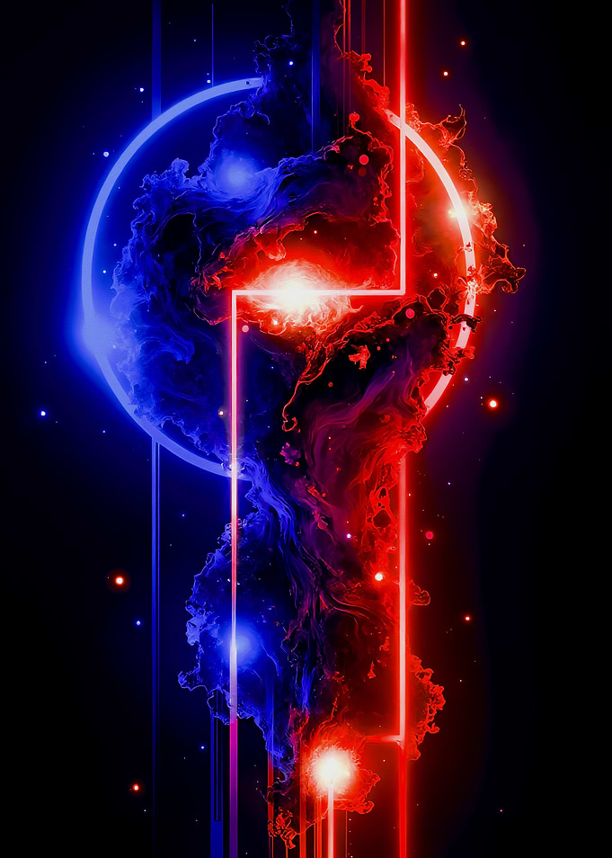 Abstract Red and Blue Nebula Art
