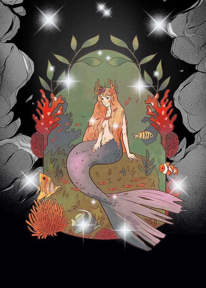 Enchanting Mermaid in Underwater Grotto