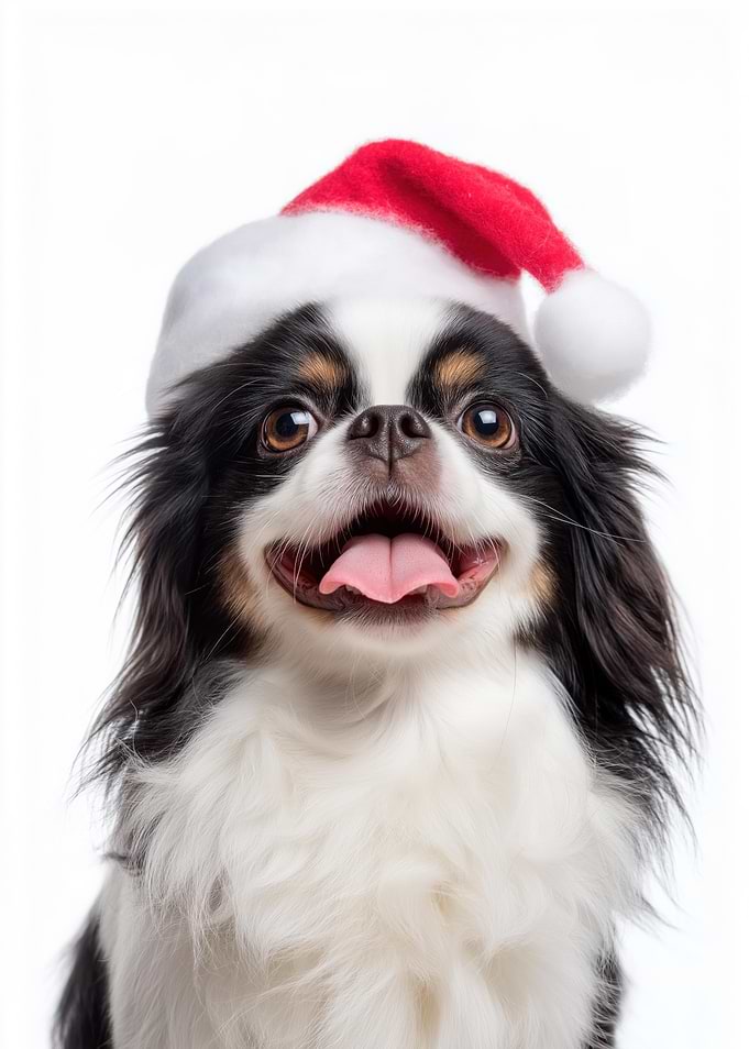 Japanese Chin Dog with Santa Hat