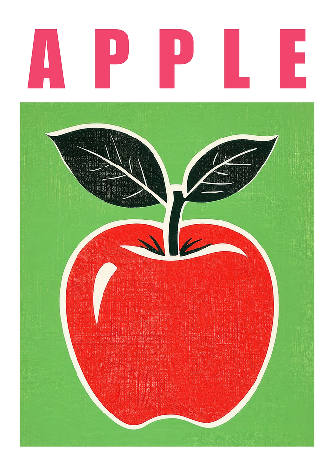 Red Apple Illustration Retro Kitchen Poster