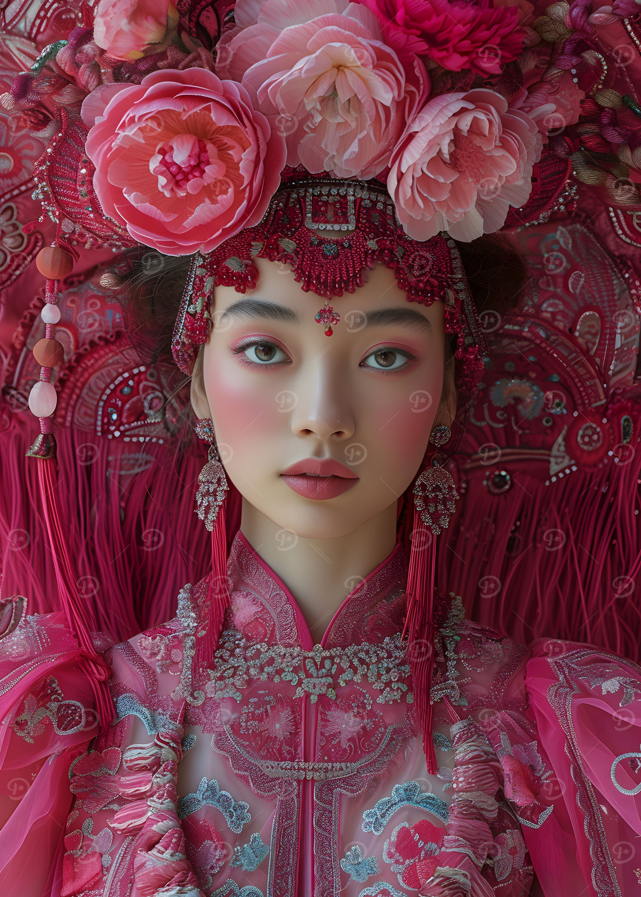 Woman in Traditional Asian Headdress