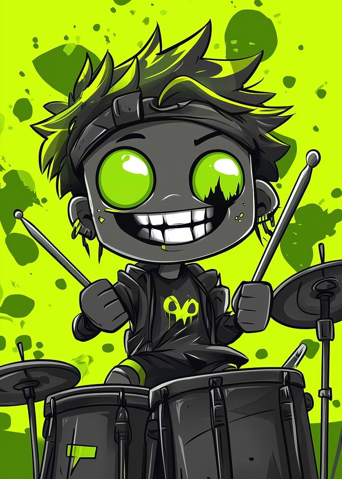 Chibi Drummer with Green Accents
