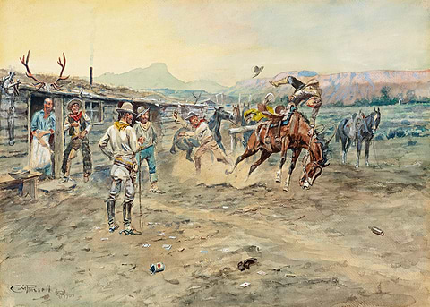 Cowboy Bucking Bronco Watercolor Painting — western art metal poster