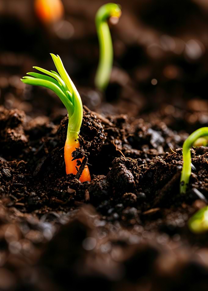 Carrot Sprout Emerging from Soil