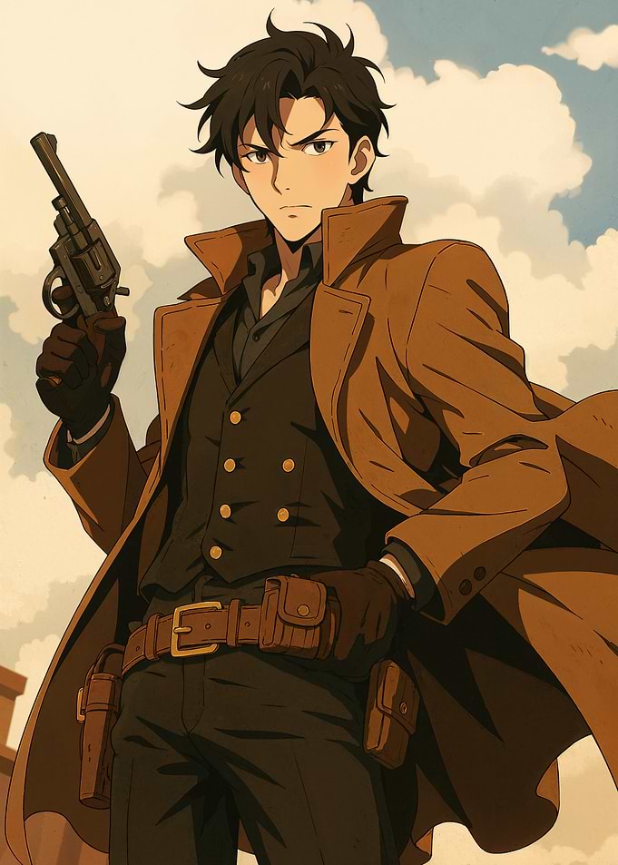 Anime Gunslinger with Brown Coat