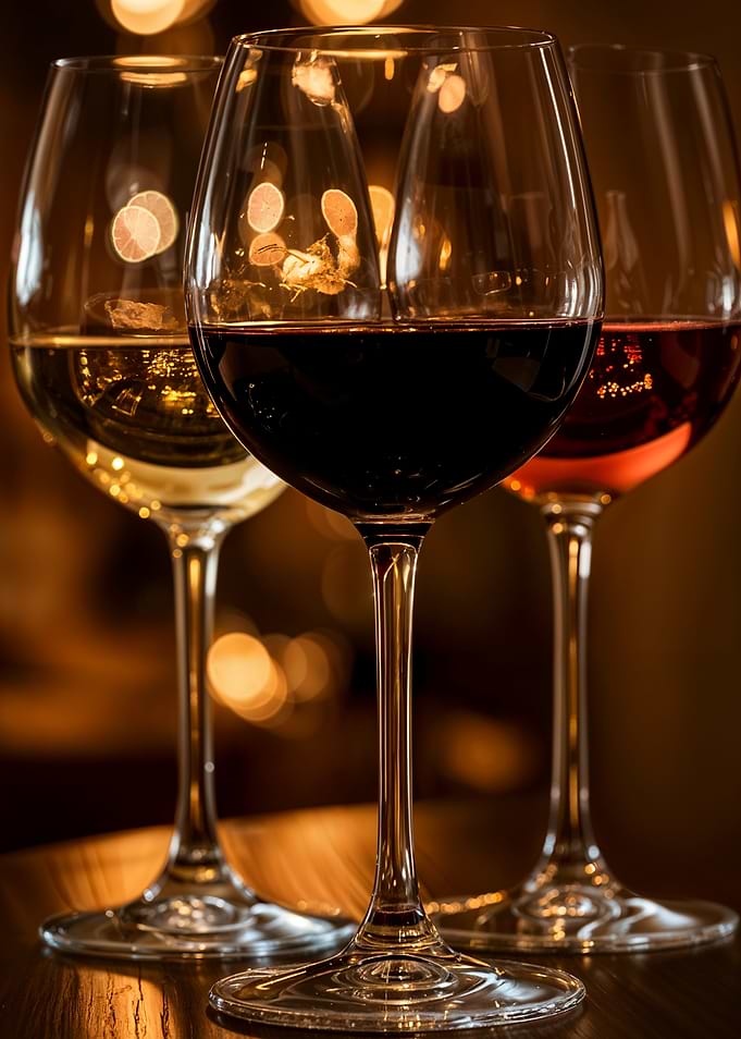 Wine Glasses with Red and White Wine