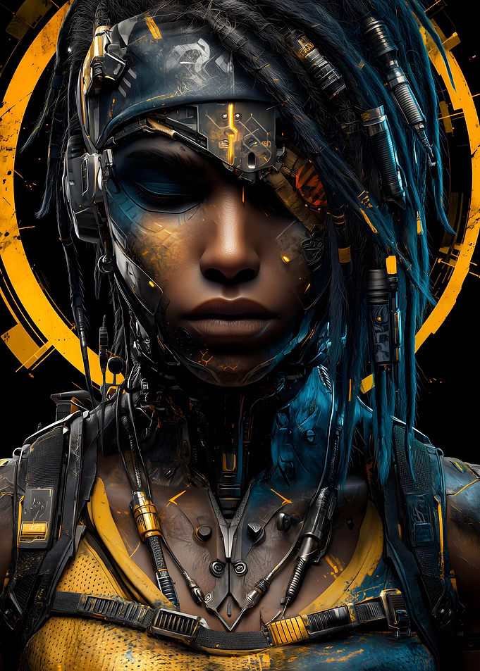 Cyberpunk Woman Portrait with Dreadlocks