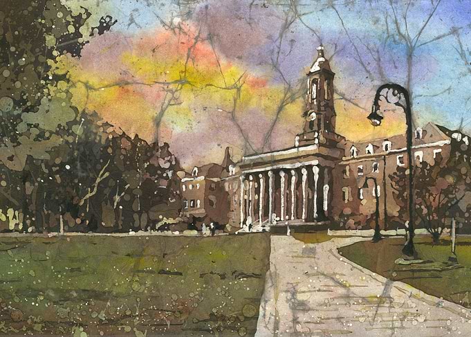 Old Main, Penn State Watercolor Painting
