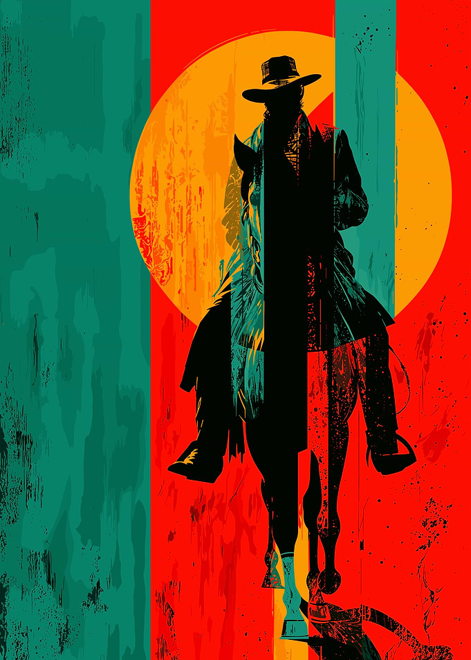 Cowboy on Horse Silhouette Art