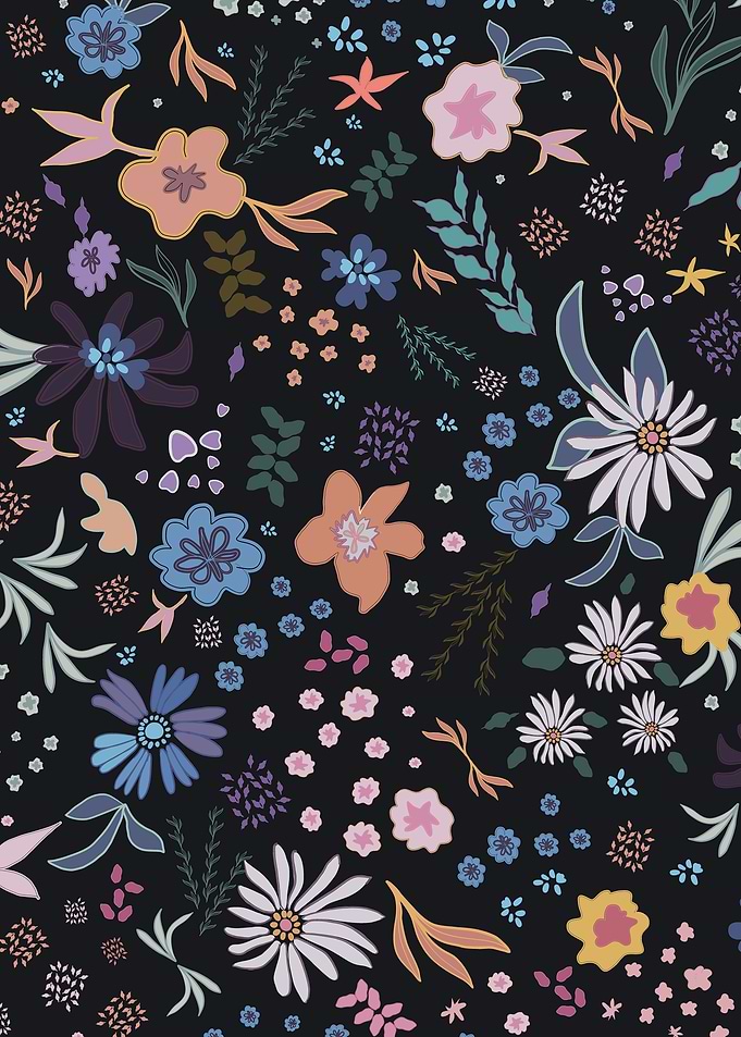 Floral Pattern on Black Background