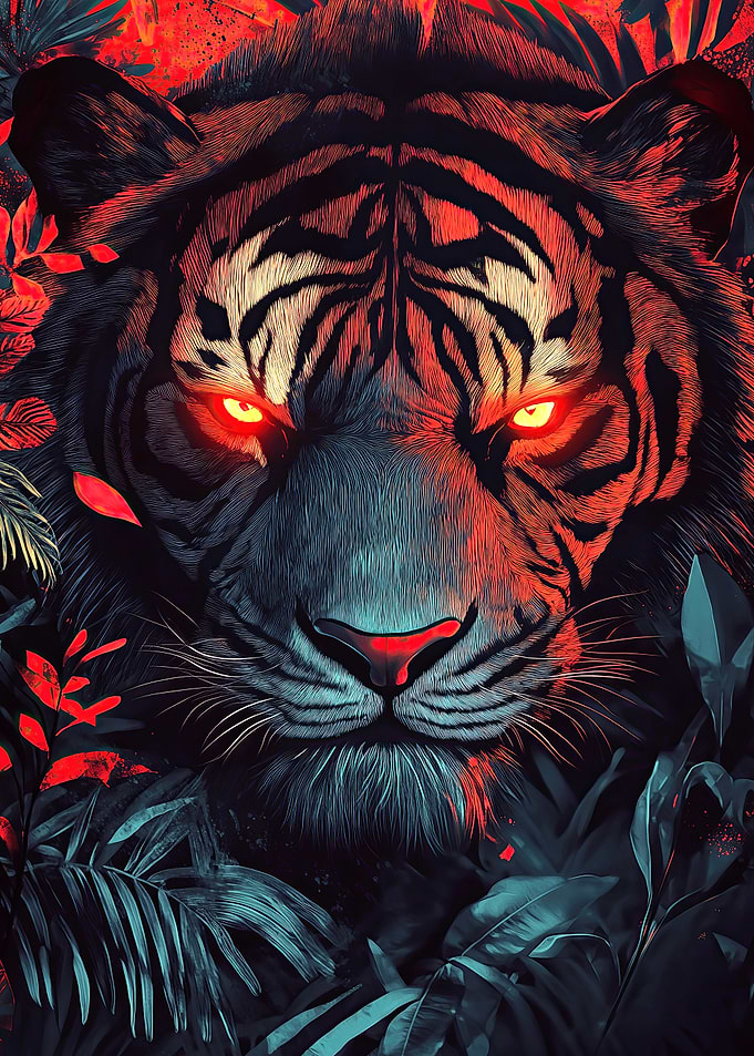 Tiger in Jungle with Glowing Eyes