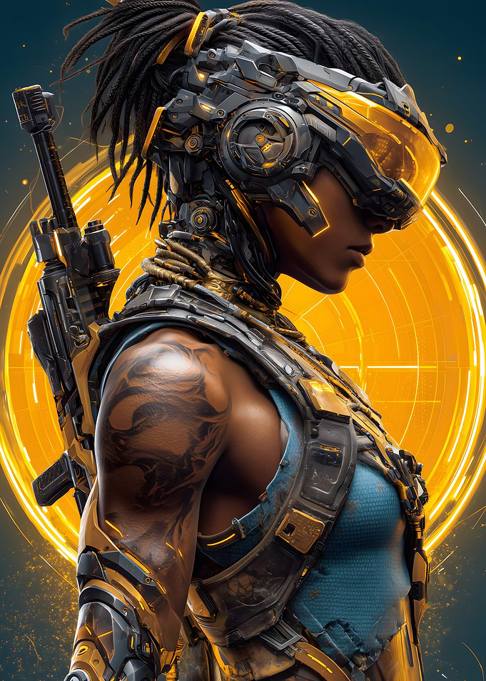 Cyberpunk Warrior with Golden Accents