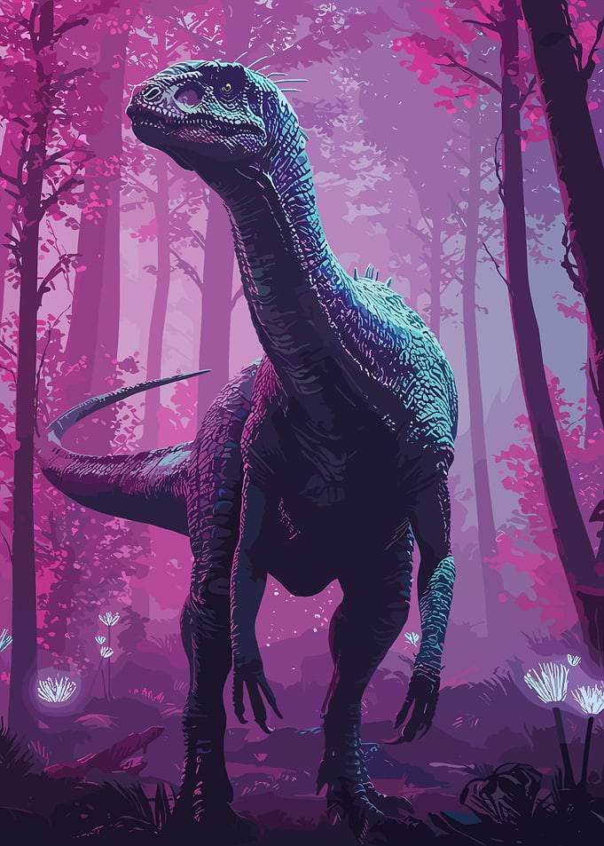 Dinosaur Alien in a Pink Forest