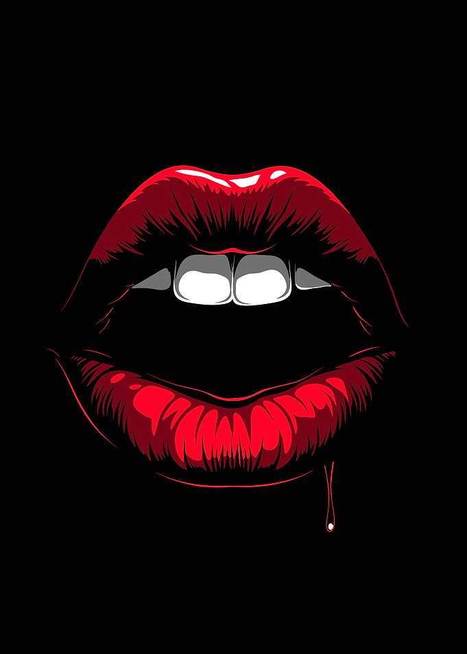 Red Lips on Black Background