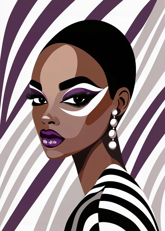 Stylish Woman with Bold Purple Makeup