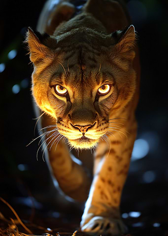 Intense Lion Portrait in the Dark