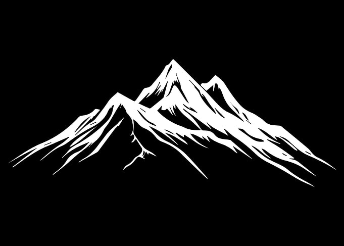 White Mountain Silhouette on Black Background