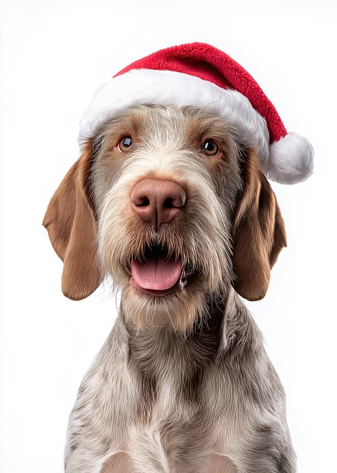 Spinone Italiano Dog with Santa Hat Portrait