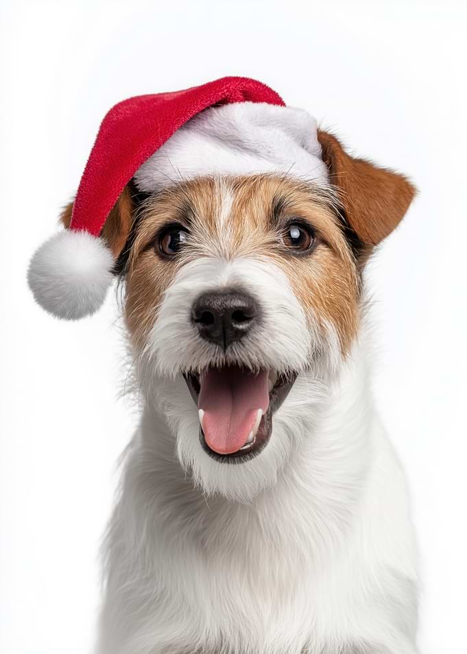 Happy Parson Russell Terrier Dog with Santa Hat