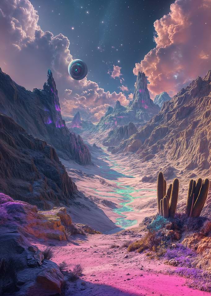 Alien Landscape with Floating Orb