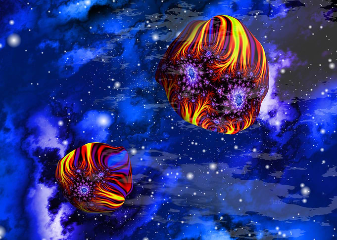 'Pollen and Flame Nuggets' Colorful Fractal Asteroids in Space