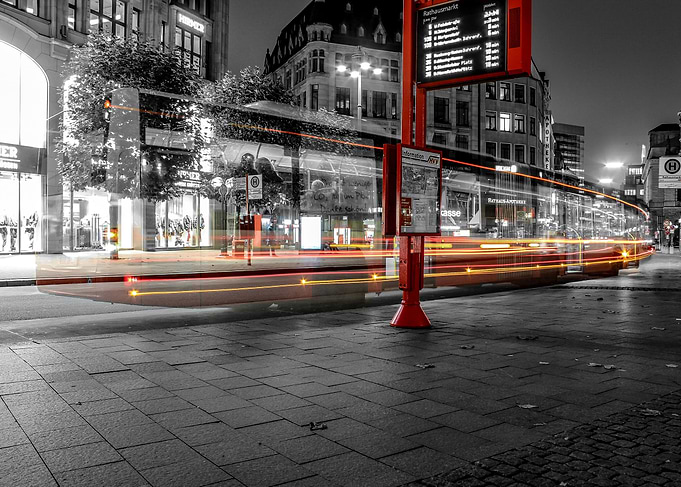 Hamburg City Bus at Night, Long Exposure