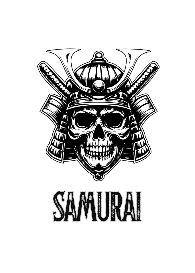 Samurai Skull with Helmet and Swords