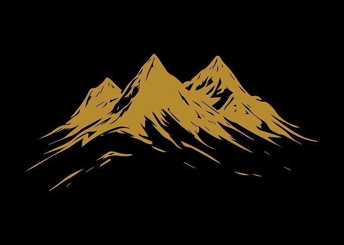 Golden Mountain Peaks on Black Background