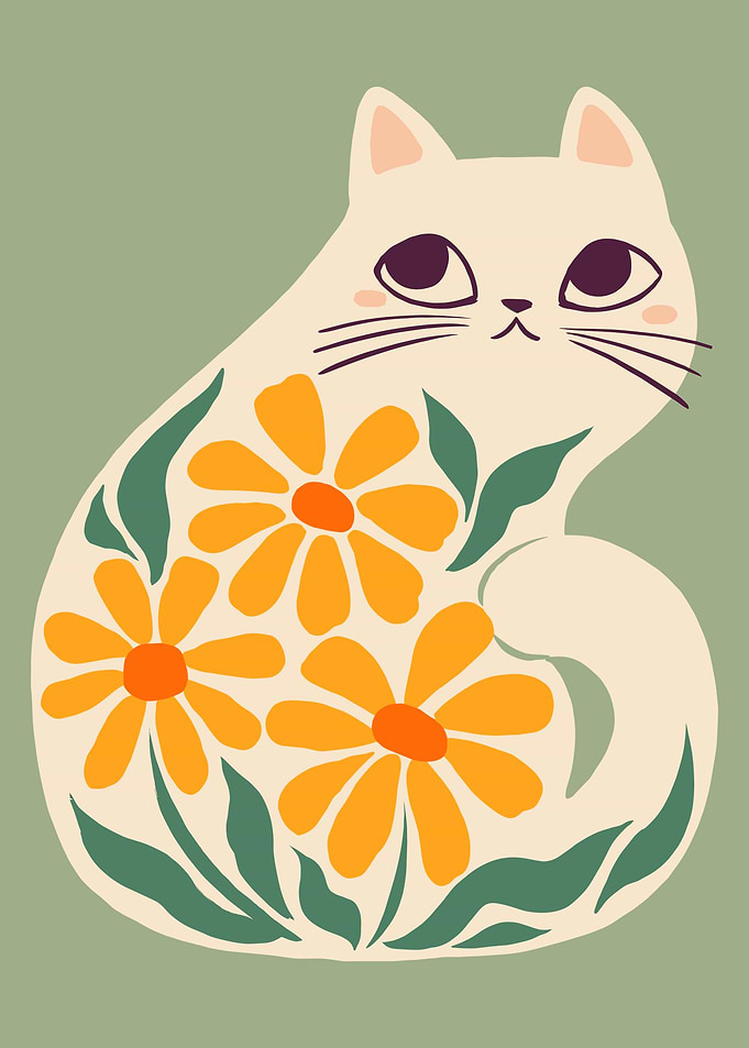 Floral Cat Illustration