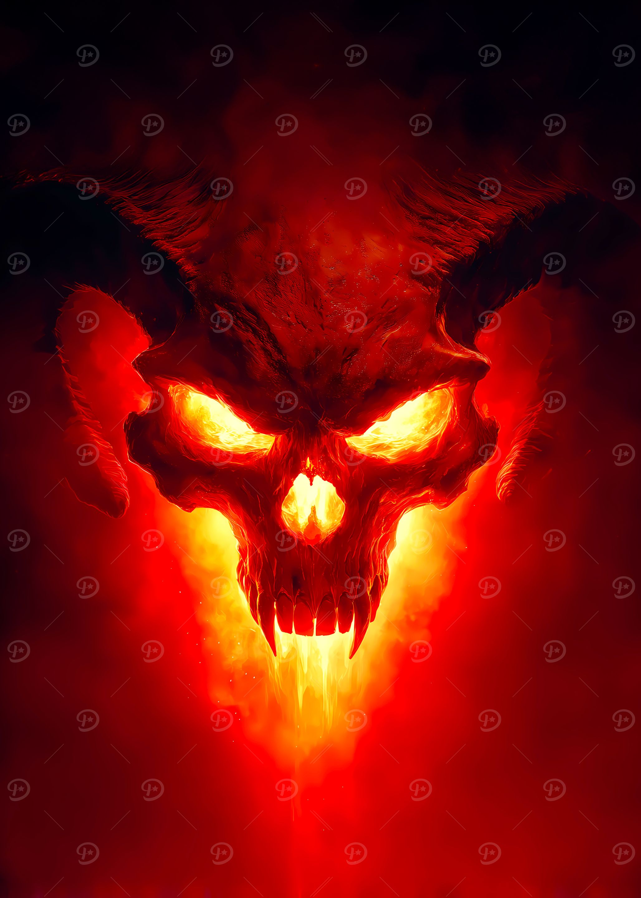 Fiery Infernal Demon Skull - Hell Beast