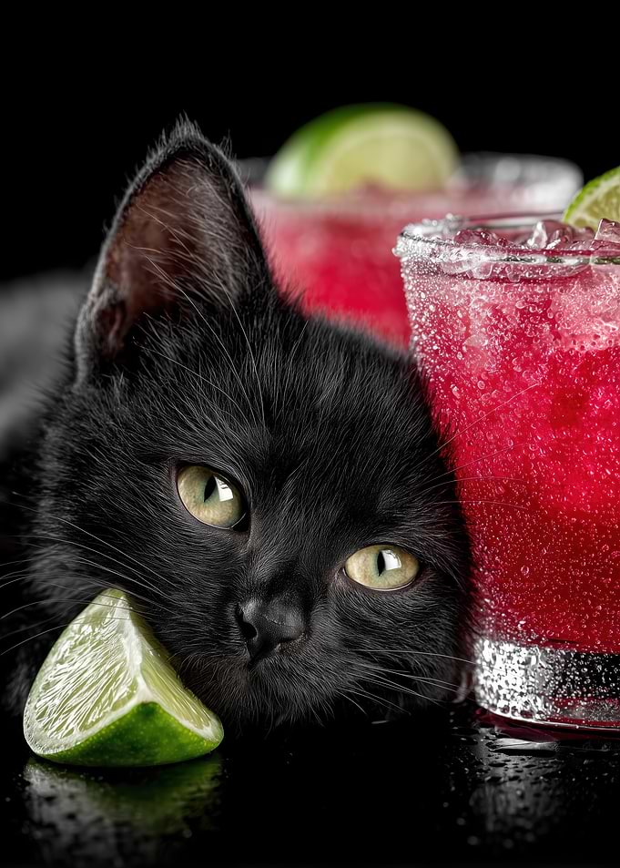 Black Cat with Cocktails and Lime
