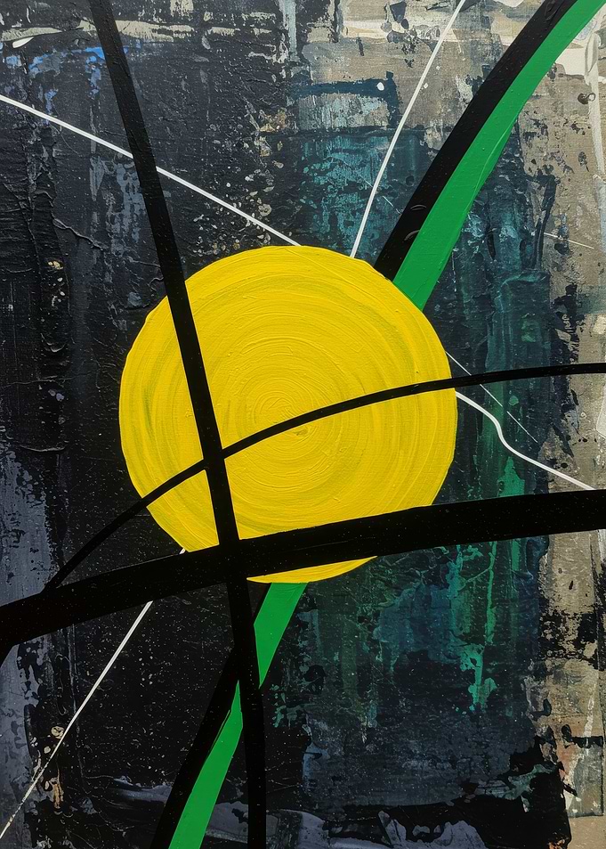 Abstract Painting with Yellow Circle