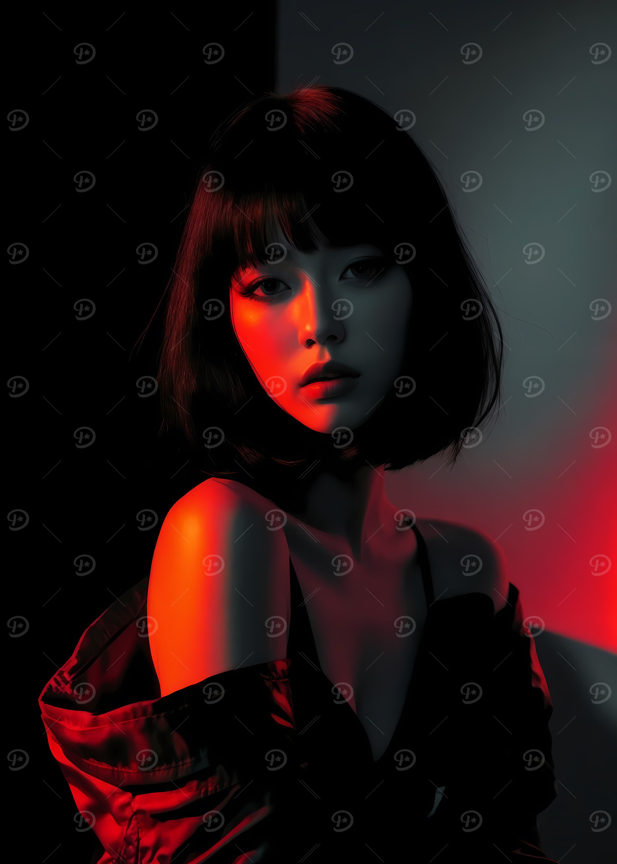 Portrait of a japanese woman in retro anime style of the 80s and 90s
