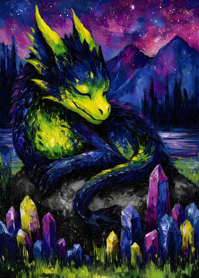 Sleeping Dragon in Crystal Landscape Painting