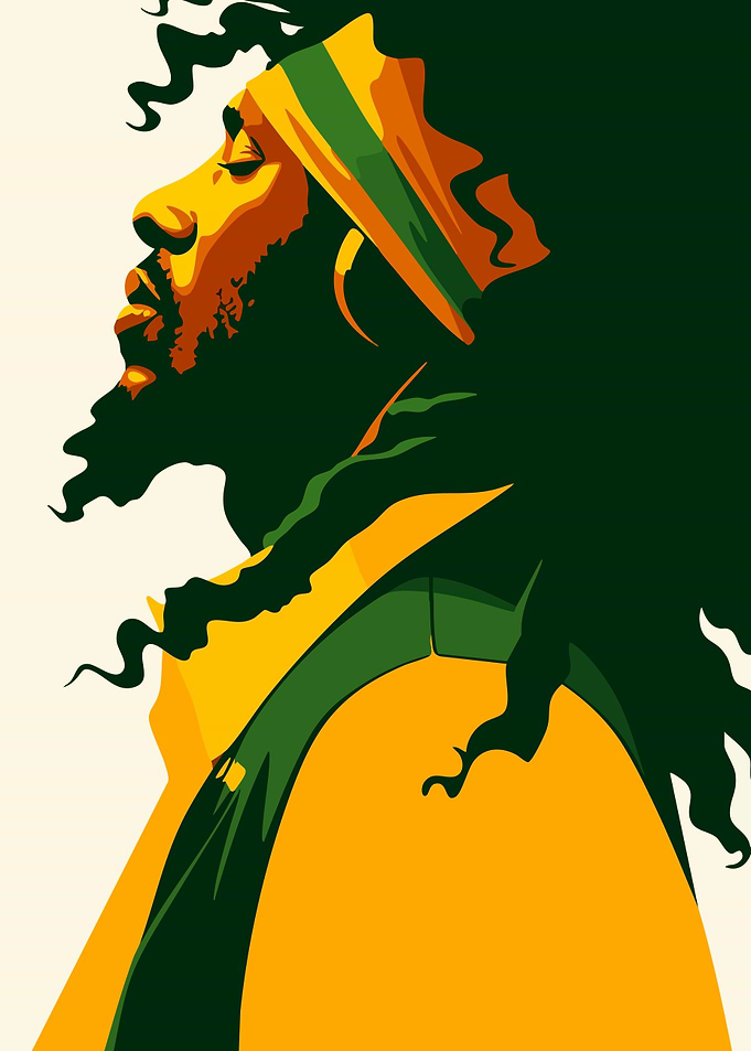 Rastafarian Jamaican Style Portrait Art Illustration
