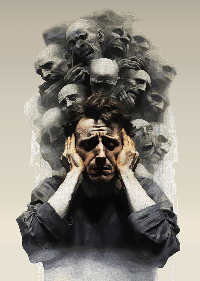 Man overwhelmed by inner voices
