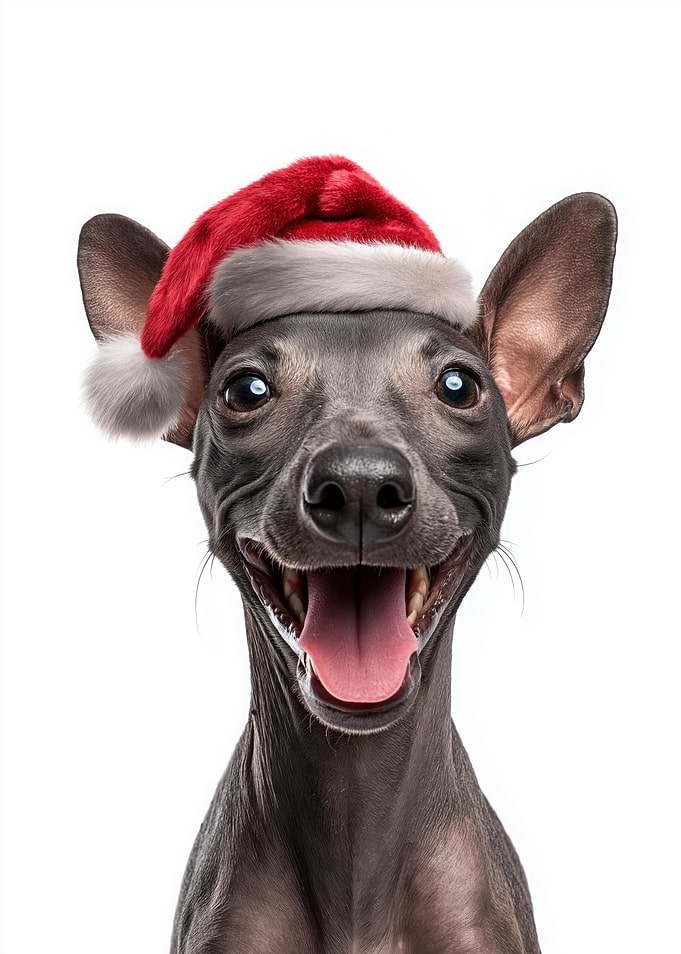 Festive American Hairless Terrier with Santa Hat