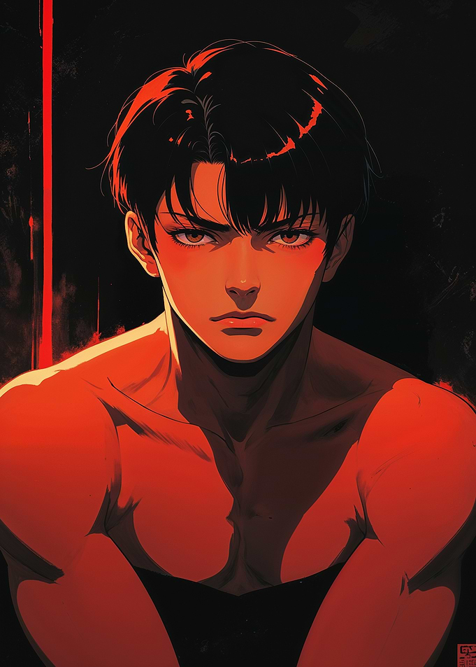 Moody Anime Man in Red Tones
